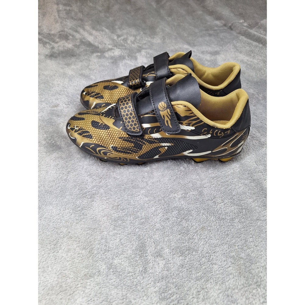 Kids Soccer Cleats Black Gold Graphic Hook and Loop Athletic Shoes Cleats - Picture 1 of 5